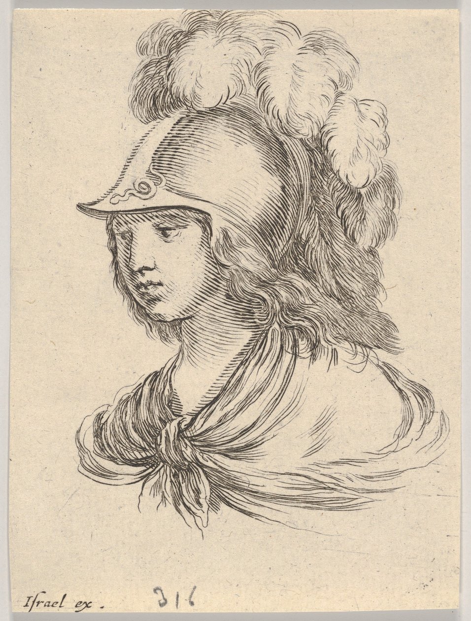 Placa 9: busto de Minerva, con casco con plumas, mirando hacia la izquierda de Stefano della Bella