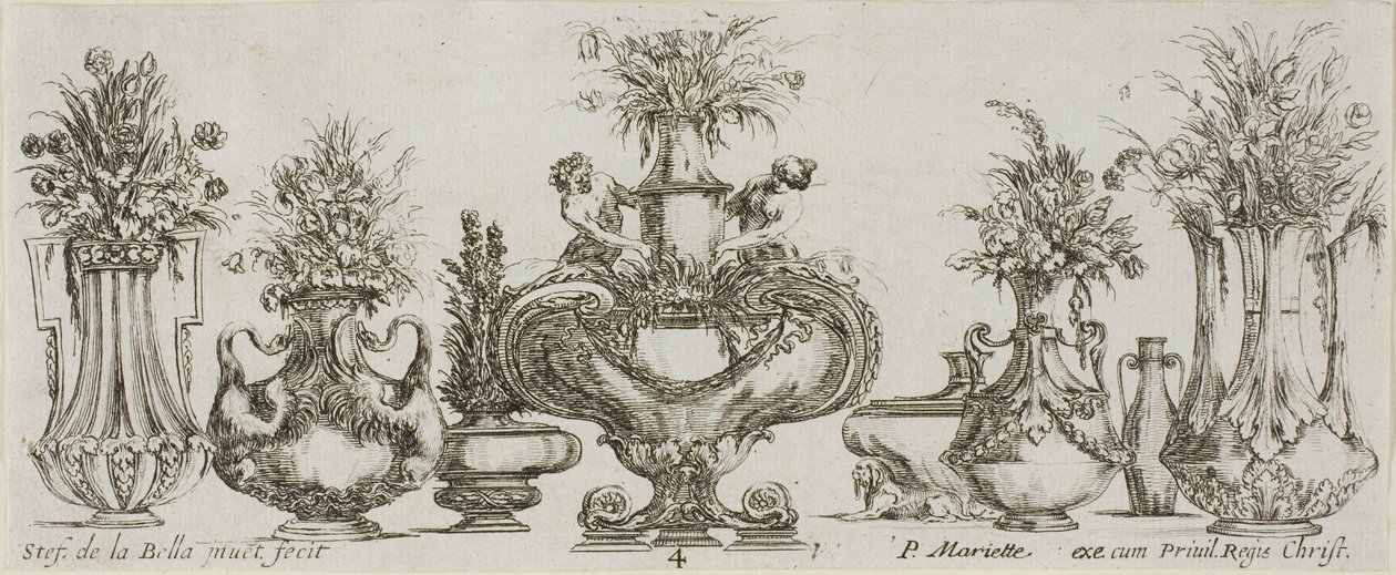 Plato cuatro de la colección de varios jarrones de Stefano della Bella