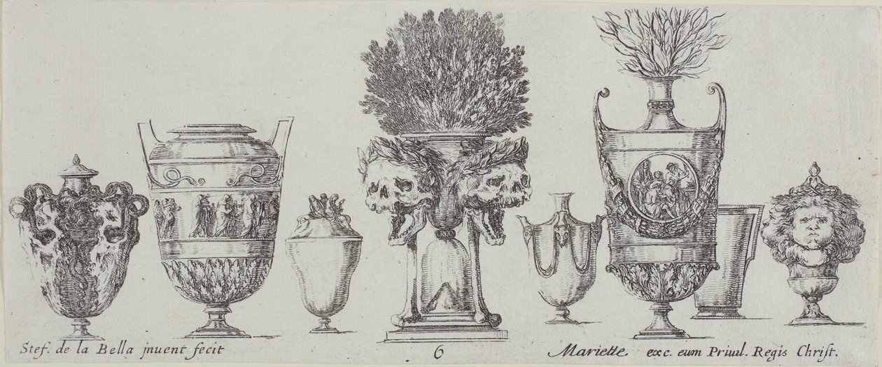 Plato seis de la colección de varios jarrones de Stefano della Bella