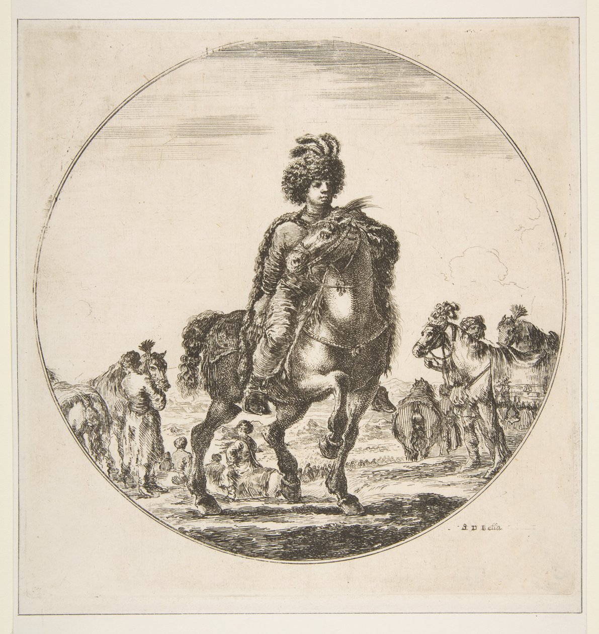 Jinete polaco mirando a la derecha, una composición circular, de Figuras a caballo, ca. 1651 de Stefano della Bella
