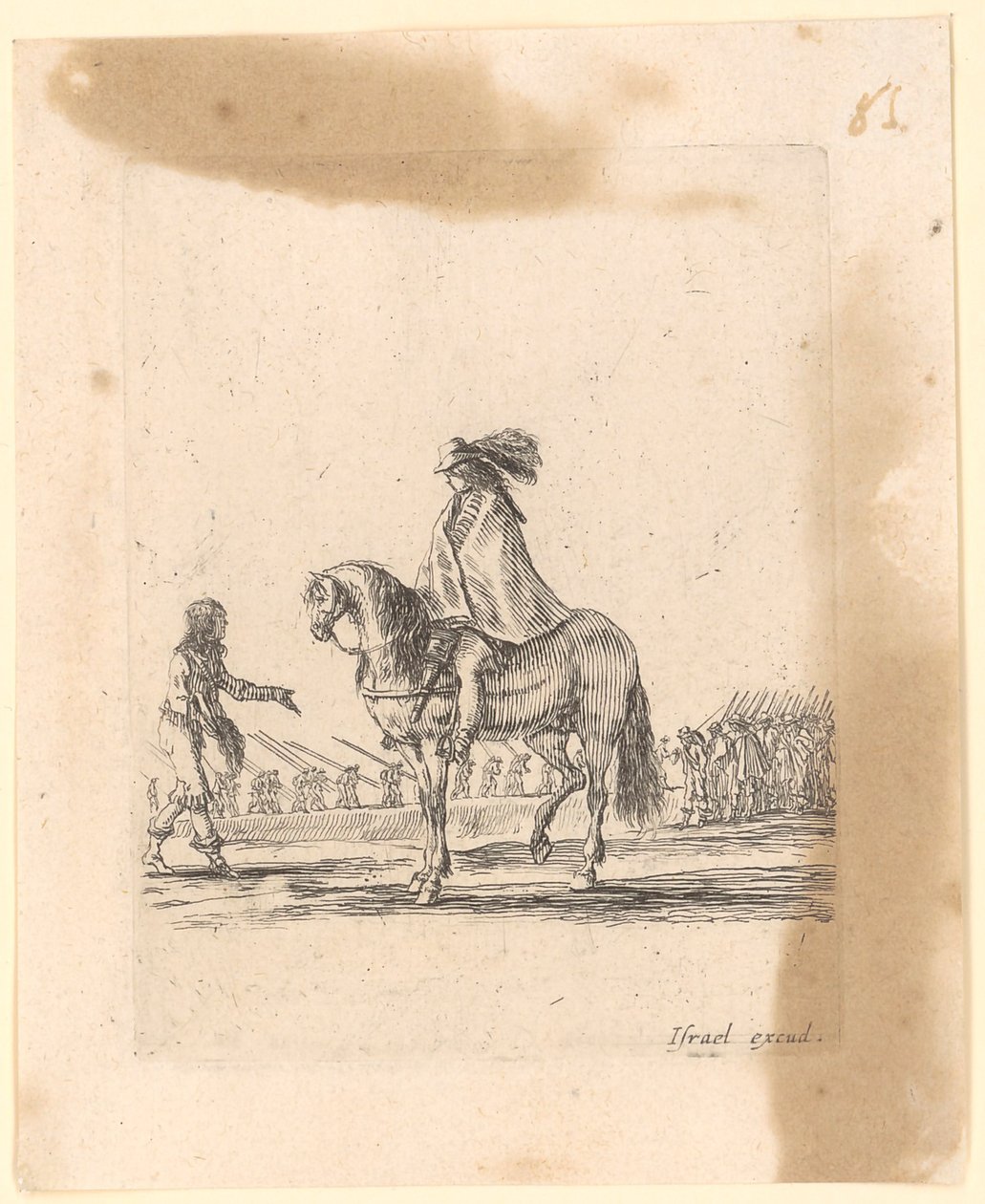 Jinete con capa durante el adiestramiento de un caballo de Stefano della Bella