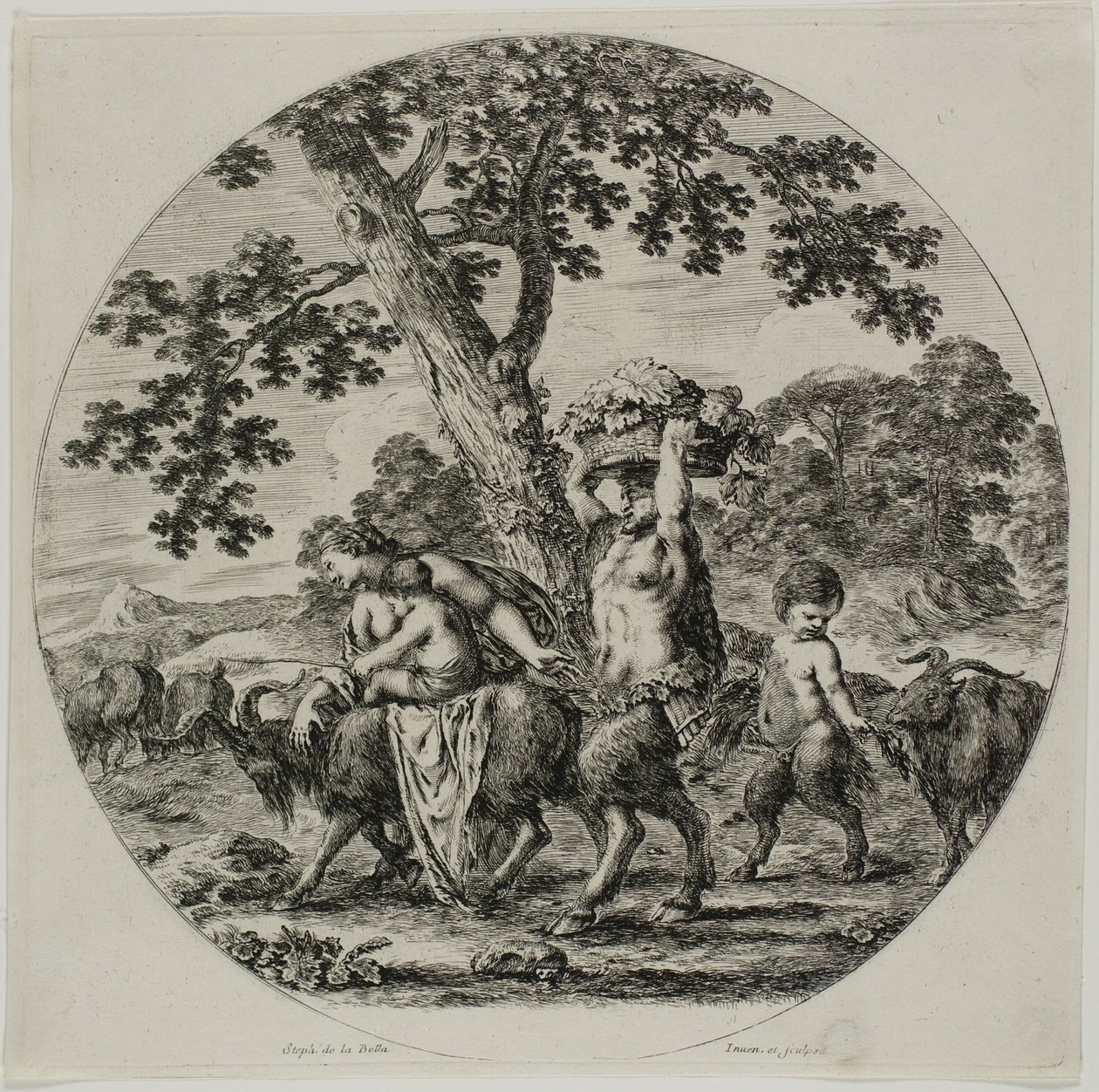 Familia de sátiros caminando de Stefano della Bella