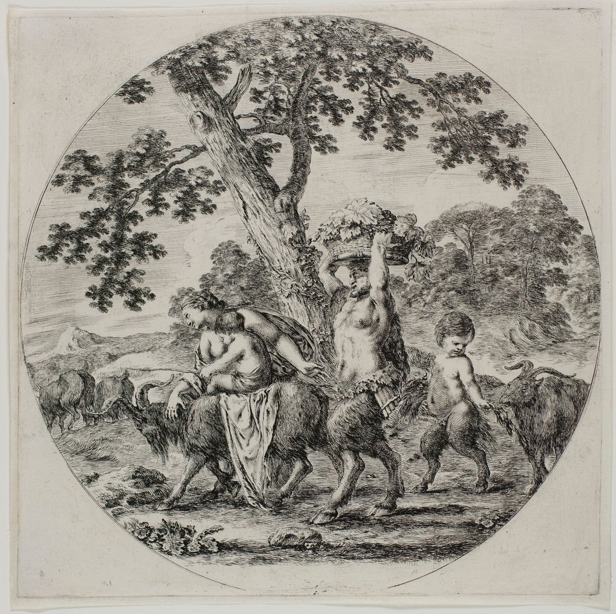 Familia de sátiros caminando de Stefano della Bella