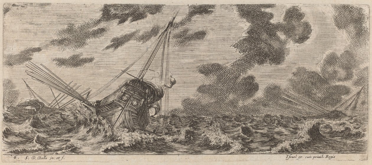 Barco en tempestad de Stefano della Bella