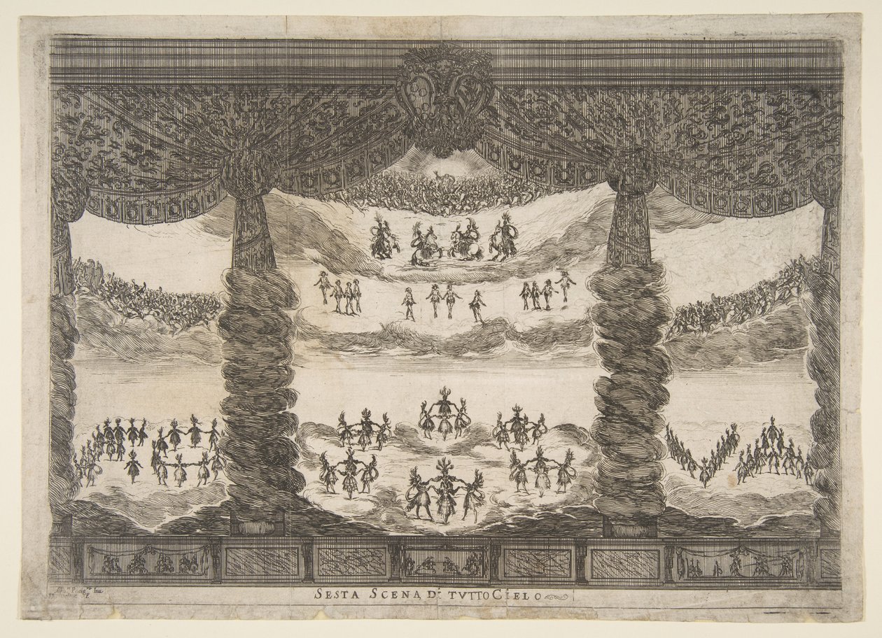 Sexta escena, los cielos, de El matrimonio de los dioses Le nozze degli Dei, 1637 de Stefano della Bella