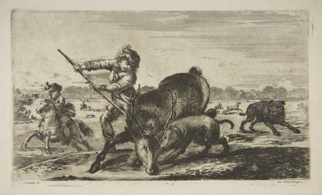 Ciervo acorralado, de Cacerías de animales, ca. 1654 de Stefano della Bella