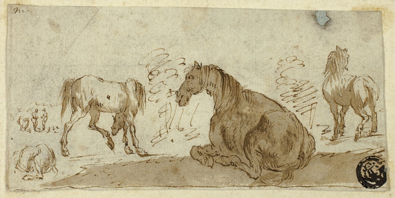 Estudios de caballos en un paisaje de Stefano della Bella
