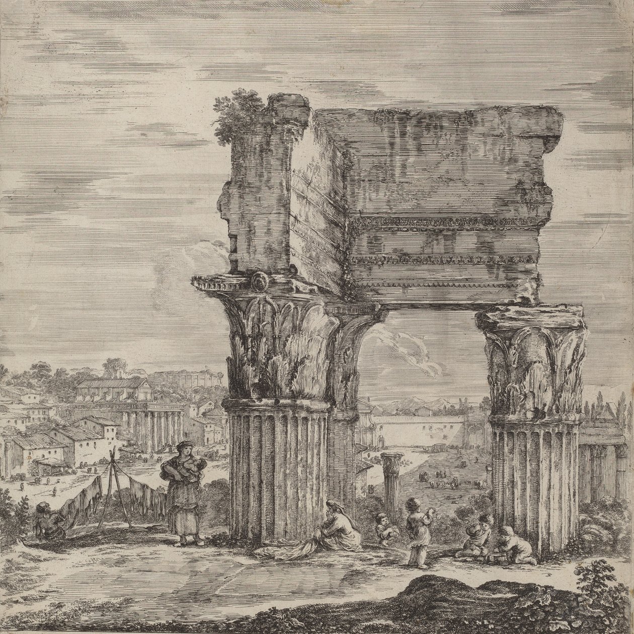 Templo de la Concordia y Foro Romano, 1656 de Stefano della Bella