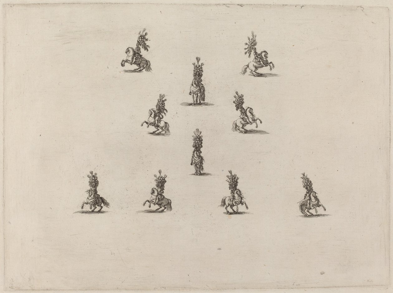 Diez caballeros con grandes cascos con plumas, 1652 de Stefano della Bella