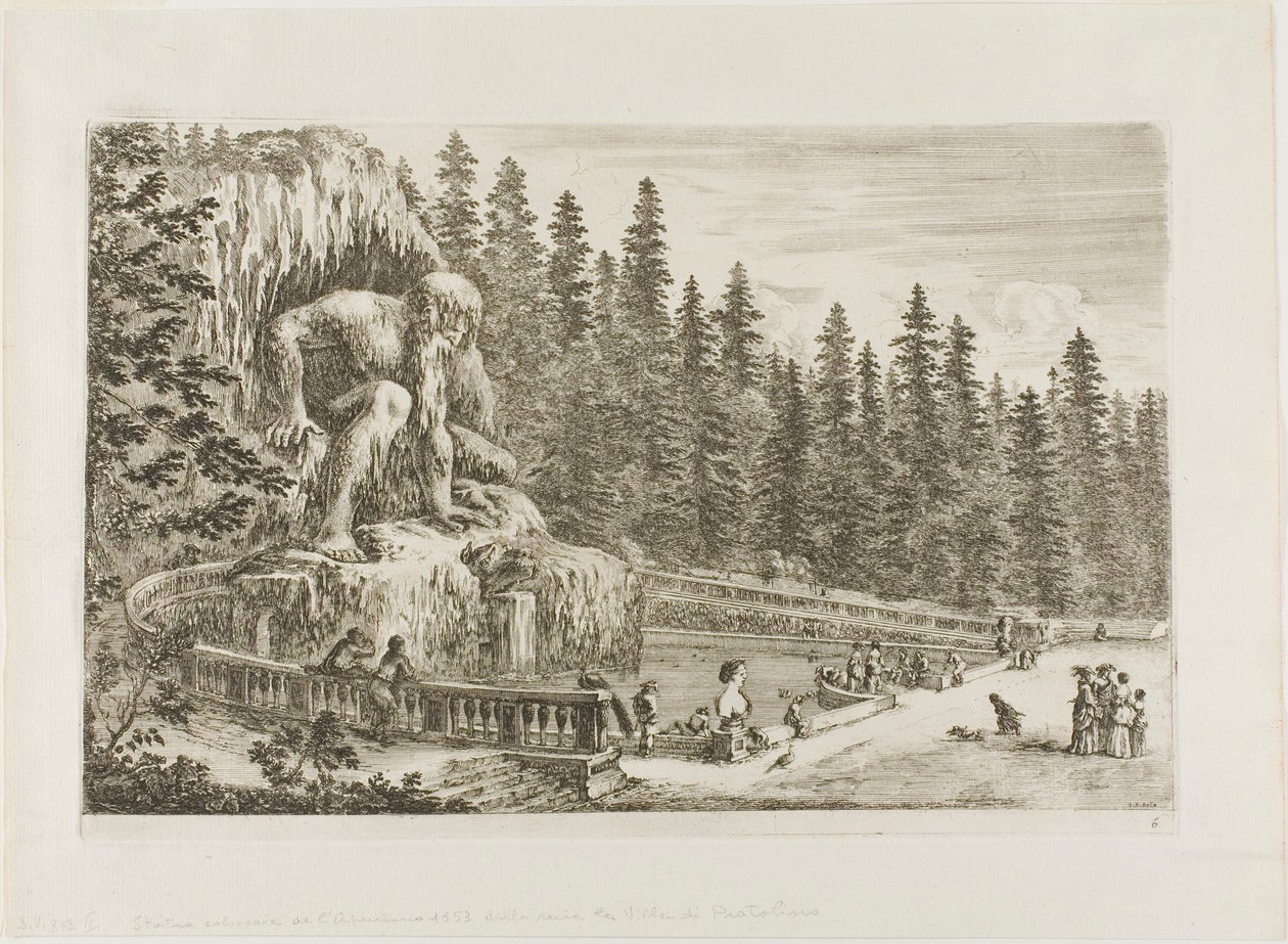La estatua colosal de los Apeninos, de Vistas de Villa di Pratolino de Stefano della Bella