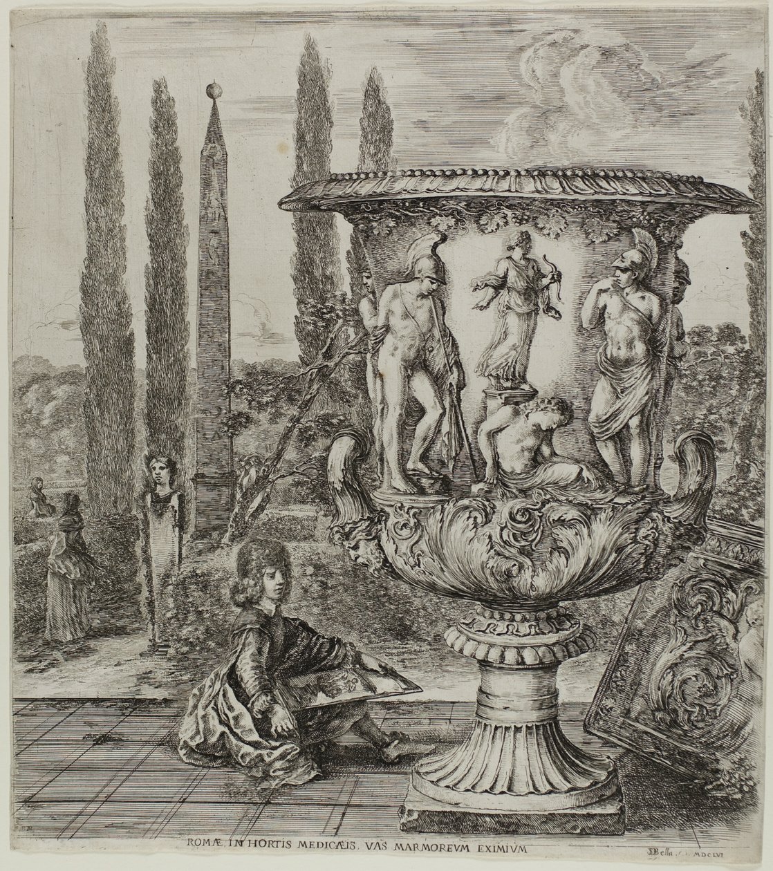 El jarrón Medici, lámina uno de Las seis grandes vistas de Roma y la Campagna de Stefano della Bella