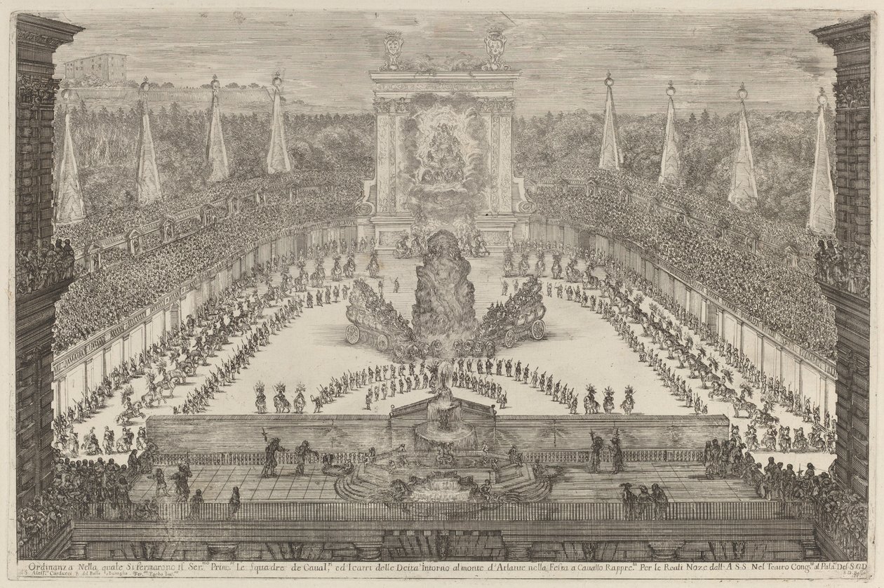 El Príncipe de Toscana, sus tropas a caballo y carruajes alrededor del Monte Atlas, 1661 de Stefano della Bella
