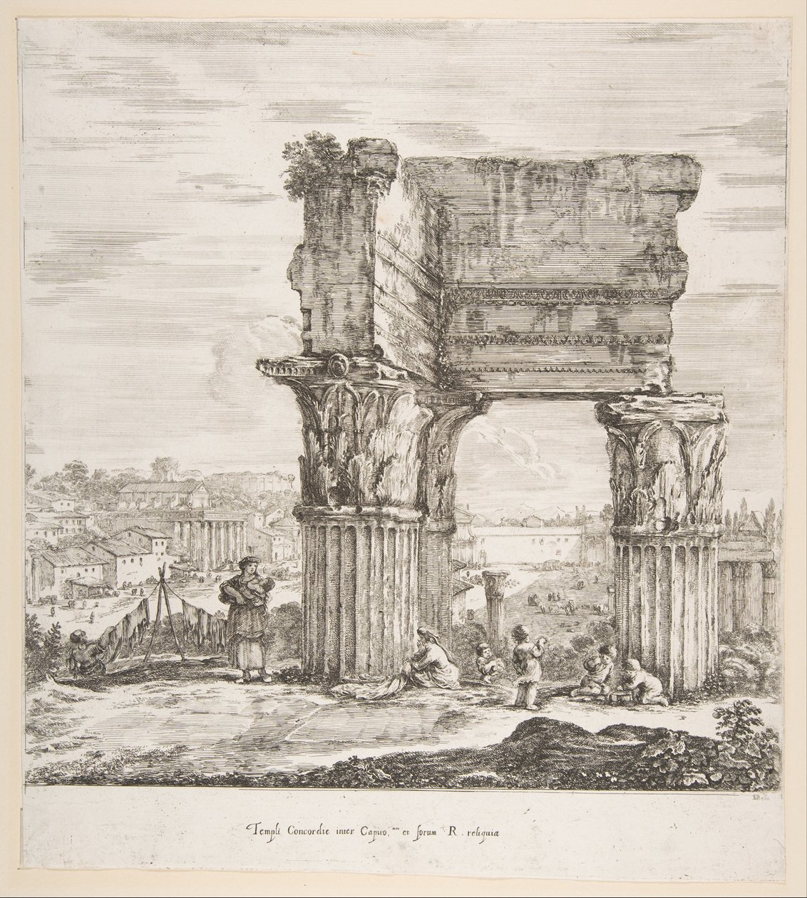 El Templo de Vespasiano y el Foro Romano de Stefano della Bella