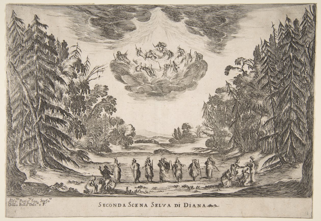 La Boda de los Dioses: Segunda Escena, Diana, 1637 de Stefano della Bella