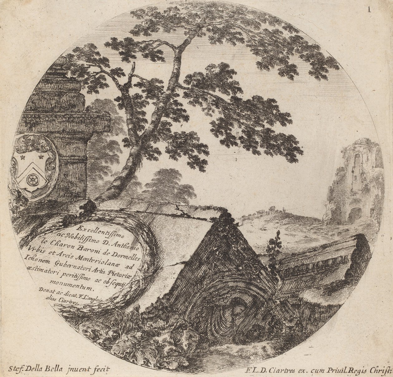 Página de título para Paysages et ruines de Rome, 1646 de Stefano della Bella