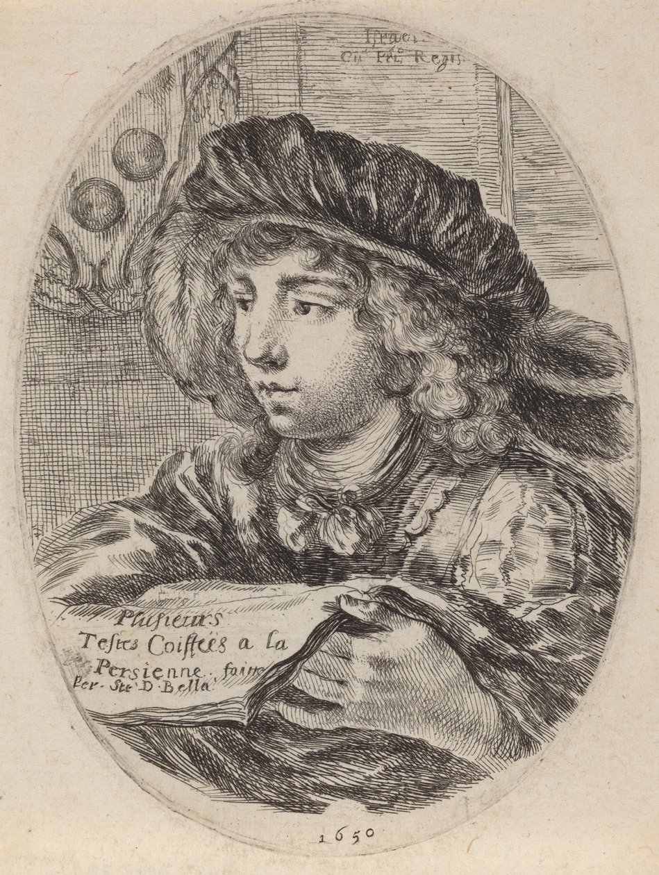 Página de título para Plusieurs Testes Coiffées a la Persienne, 1650 de Stefano della Bella