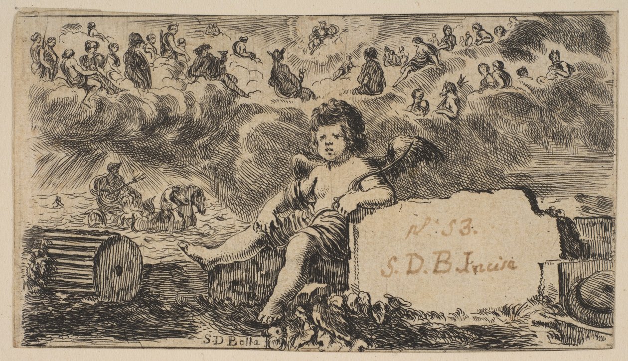 Página de título: Cupido, del Juego de la Mitología, 1644 de Stefano della Bella