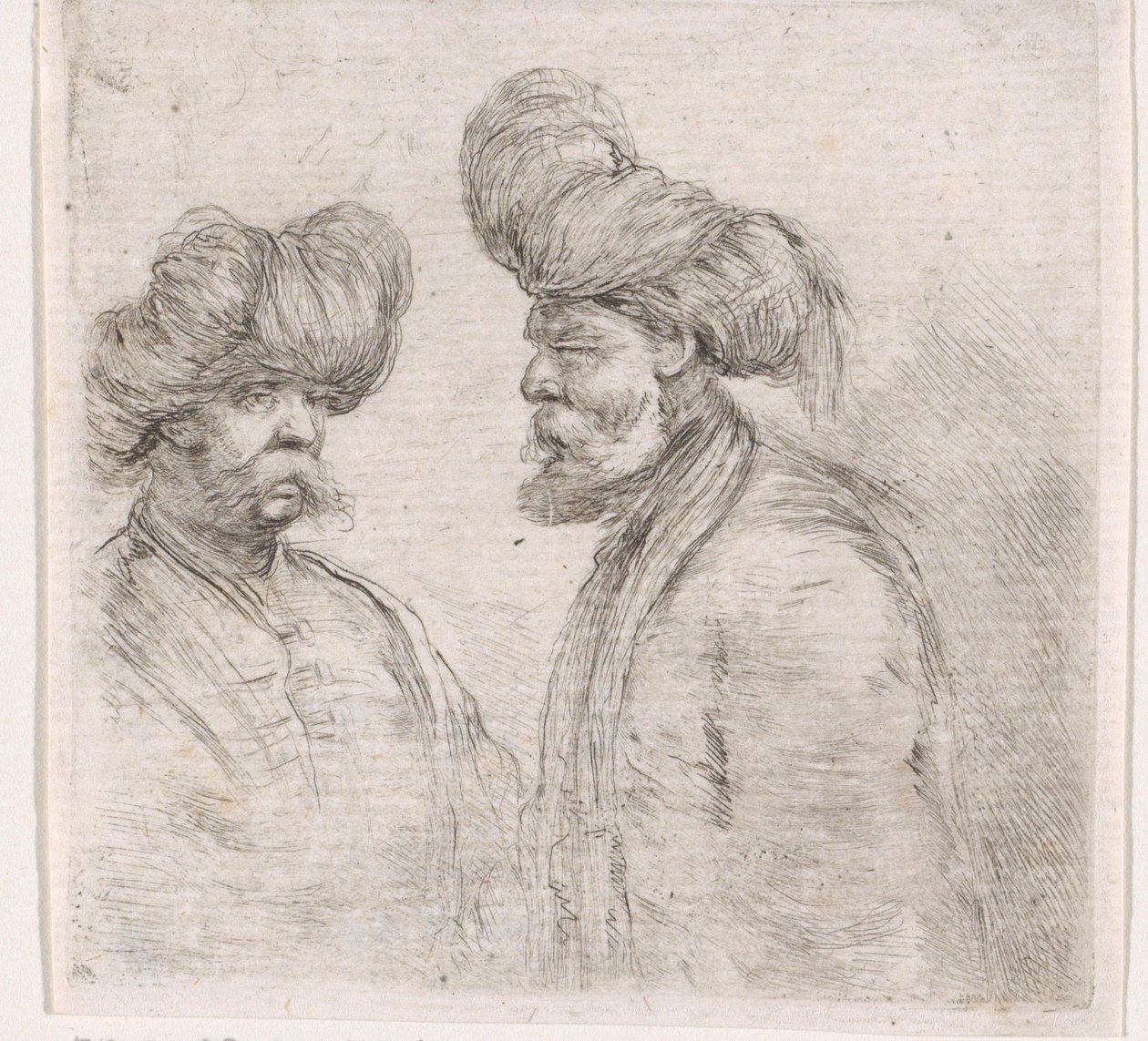Dos hombres turcos con bigotes y turbantes de Stefano della Bella