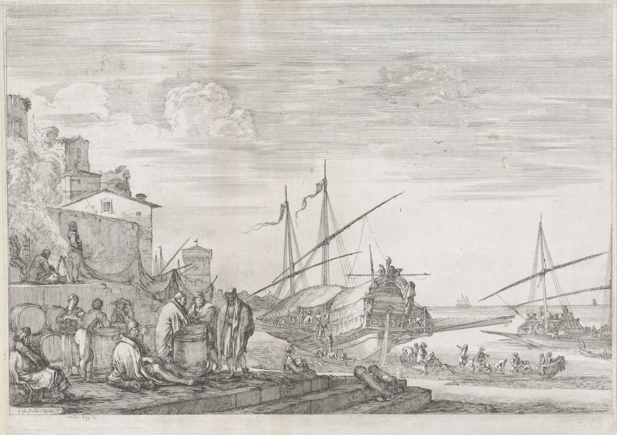Dos galeras en el puerto de Livorno Puerto de Livorno (título de la serie) Vues de port de Livourne (título de la serie) de Stefano della Bella