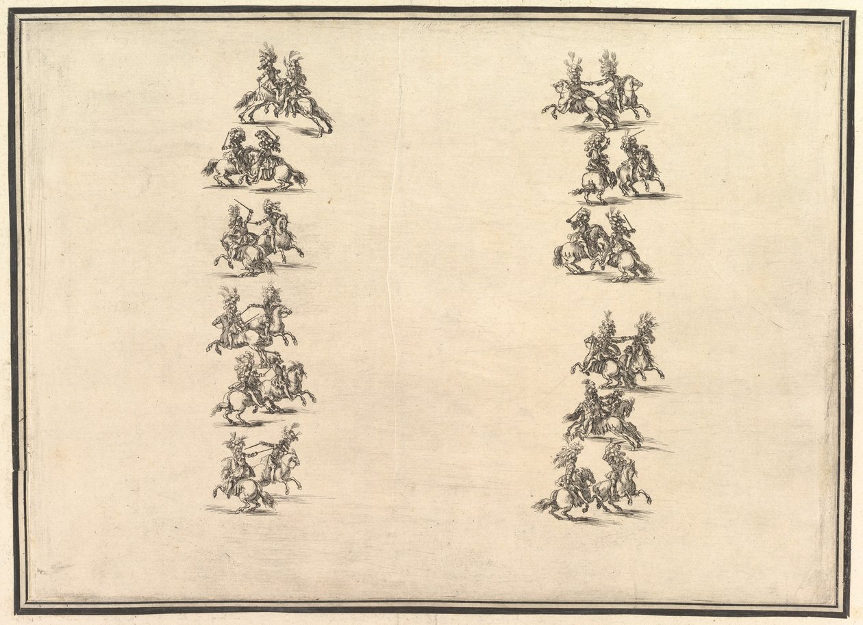 Veinticuatro jinetes duelando y formando dos columnas, de La Gara delle Stagioni, 1652 de Stefano della Bella