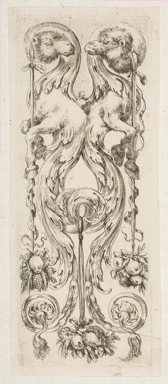 Dos Cabezas de Camello Enfrentadas con Cuerpos Terminando en Ornamento, ca. 1653 de Stefano della Bella