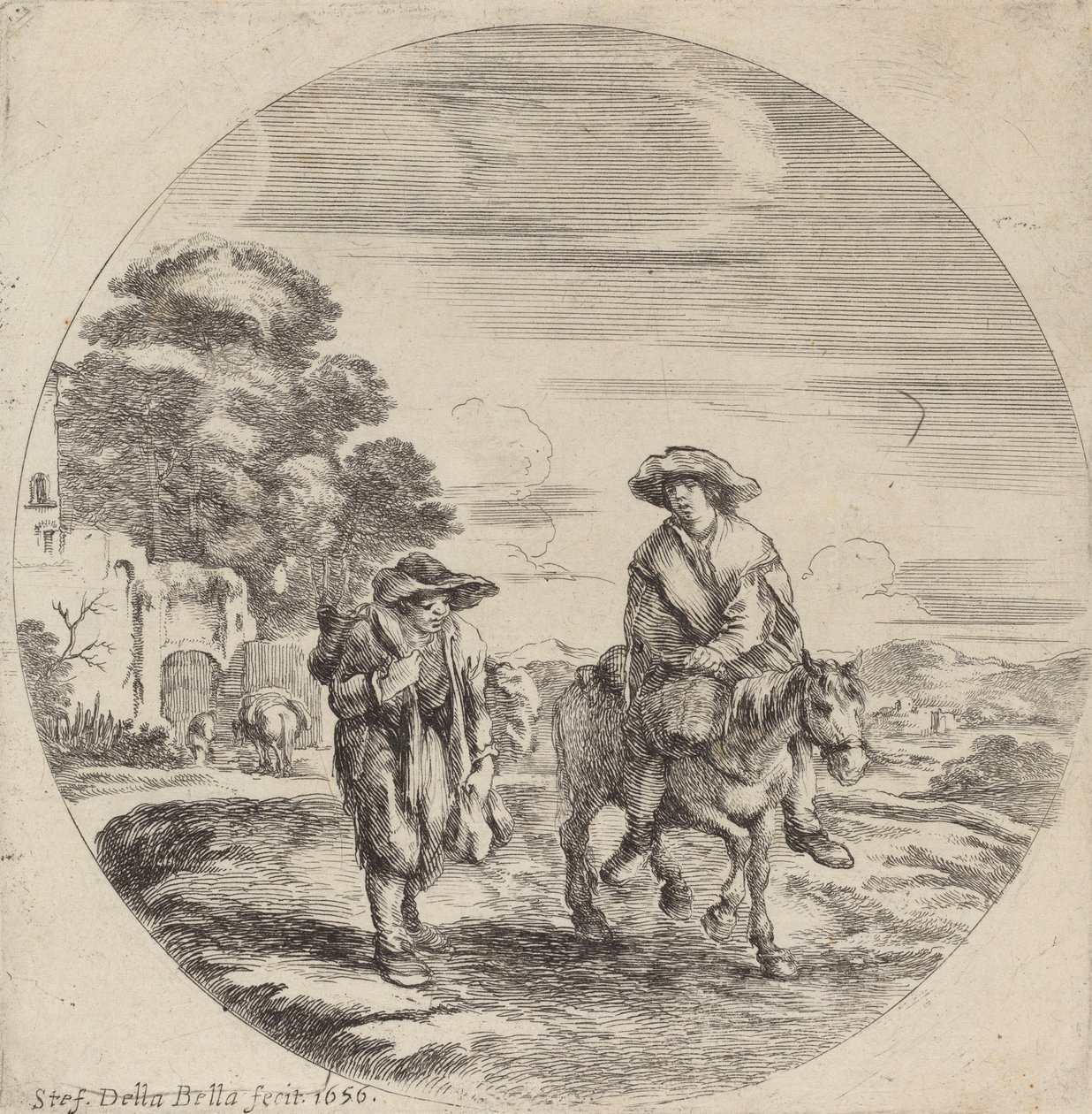 Dos campesinos viajando en un paisaje, 1656 de Stefano della Bella