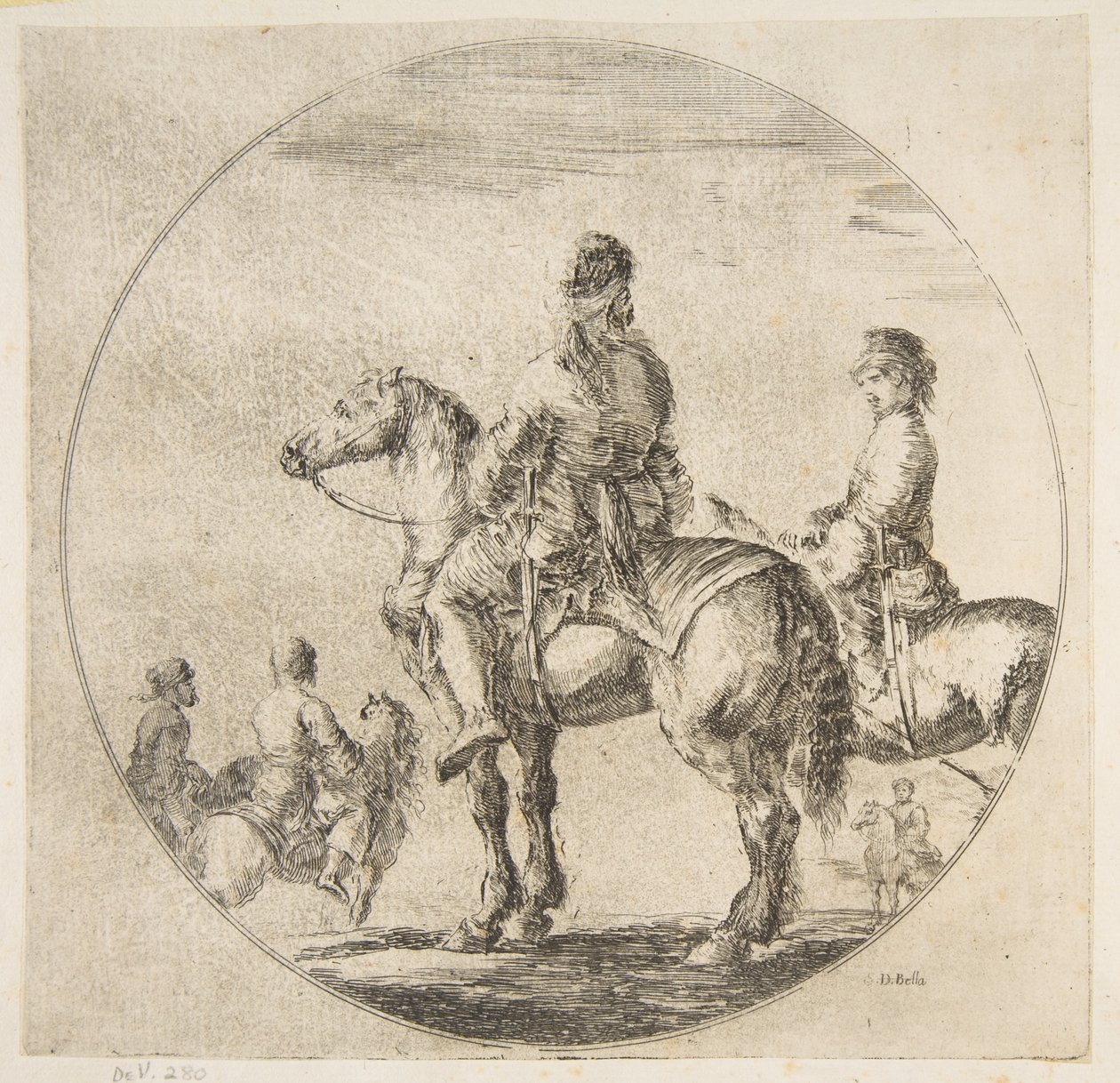 Dos jinetes polacos con sus caballos mirando a la izquierda, ca. 1651 de Stefano della Bella