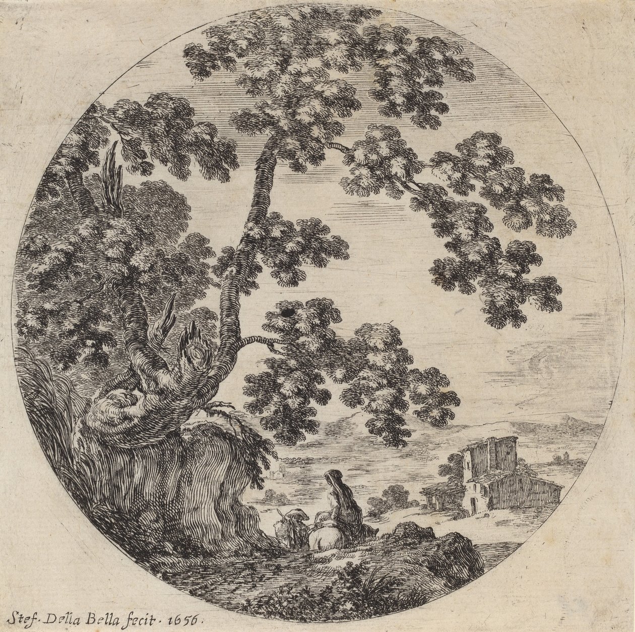 Dos viajeros pasando junto a un viejo roble, 1656 de Stefano della Bella