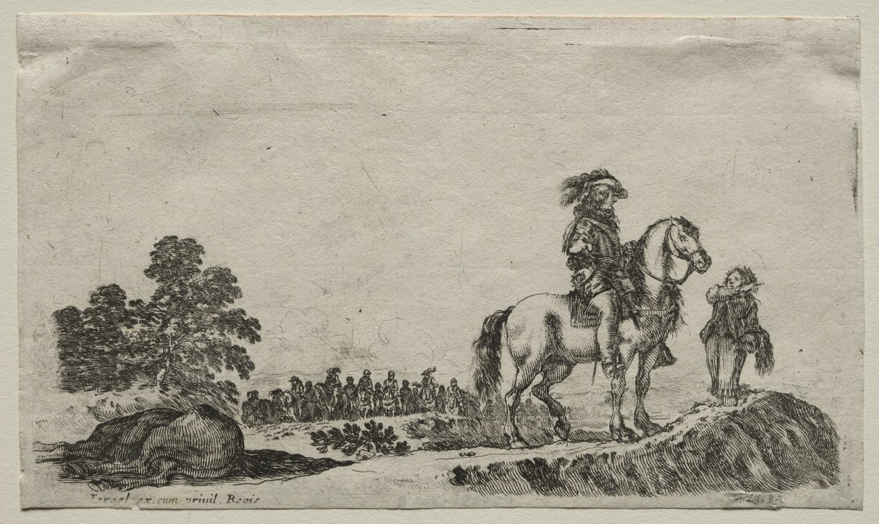 Varias figuras y paisajes: Un jinete perdido preguntando el camino, 1649 de Stefano della Bella