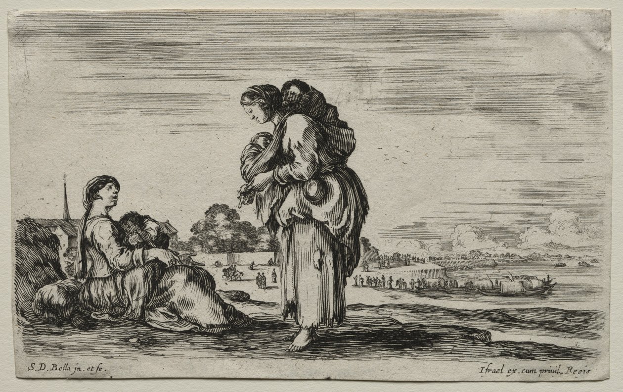 Varias Figuras y Paisajes: Dos Madres Charlando Juntas, 1649 de Stefano della Bella
