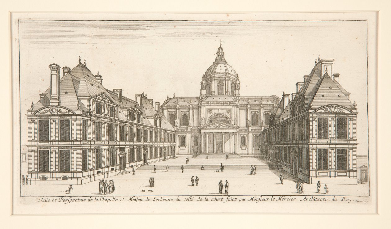 Vista y perspectiva de la capilla y la casa de Sorbonne de Stefano della Bella