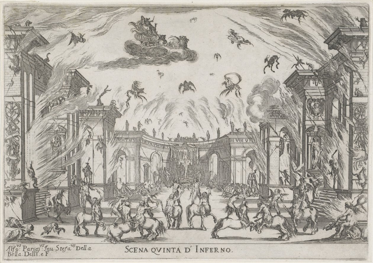 Vijfde scène: de hel Quinta escena del infierno (título sobre objeto) Liberetto ter ere van de bruiloft van Ferdinando II de