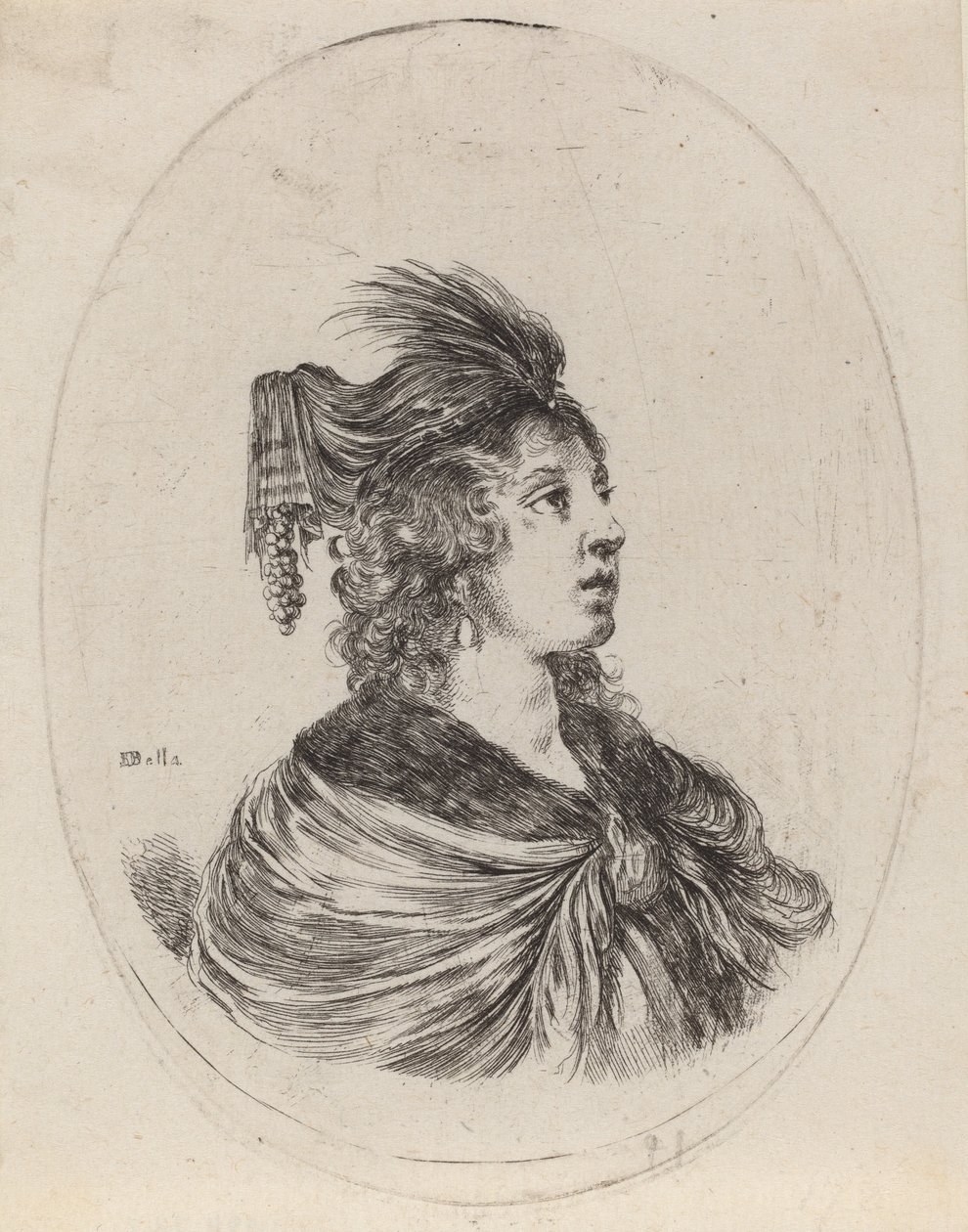 Mujer con Turbante de Plumas, Girada a la Derecha, 1649-1650 de Stefano della Bella