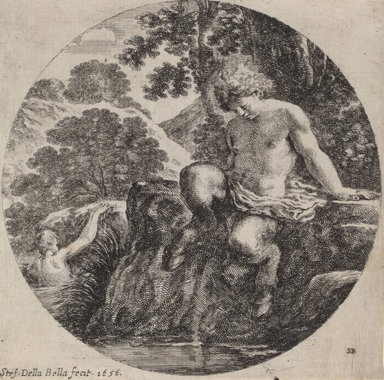 Joven sátiro en la orilla de un arroyo, 1656 de Stefano della Bella