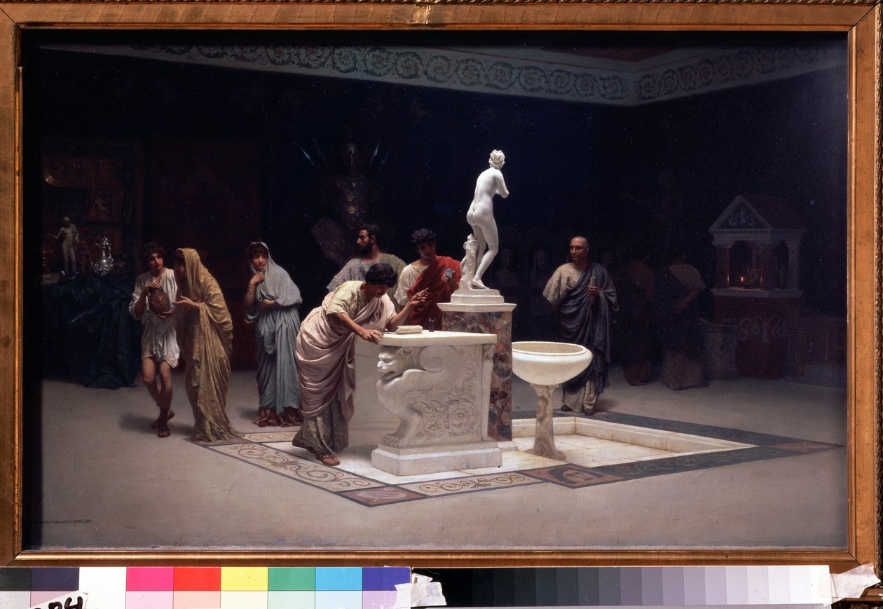 En el vestíbulo de Mecenas (Cayo Cilnius Maecenas (o Mecene) (ca. 70 a.C.-8 a.C.) (En el vestíbulo de Mecenas). Pintura de Stepan Vladislavovich Bakalovich (1857-1947). Óleo sobre lienzo, 45 x 72,7 cm de Stepan Vladislavovich Bakalovich