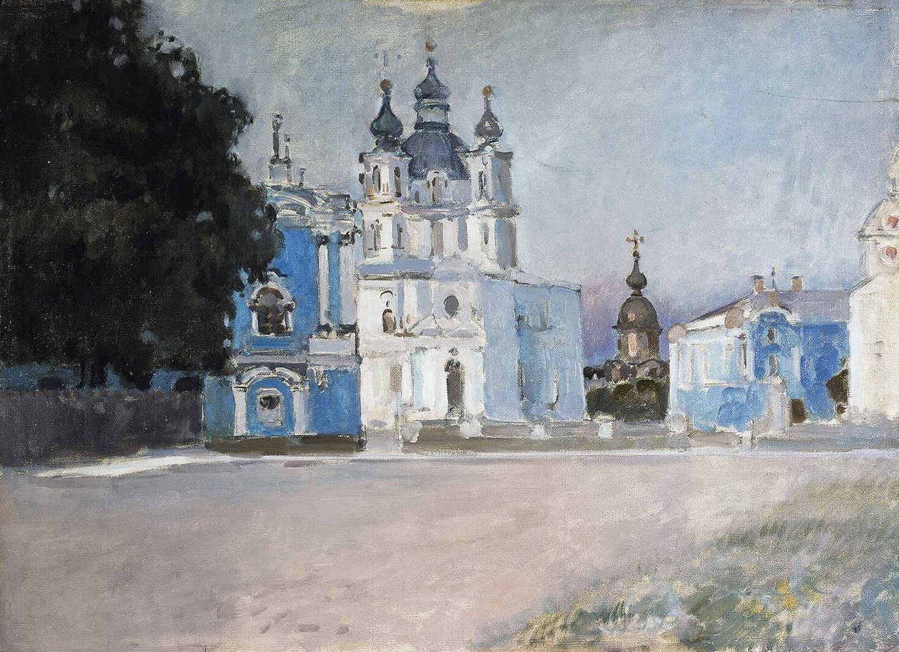 Le couvent Smolny a Saint Petersbourg (El convento Smolny en San Petersburgo) - Peinture de Stepan Petrovich Yaremich (1869-1938/1939) - Huile sur toile, debut 20e, art russe, debut 20e siecle - State Hermitage, Saint Petersbourg de Stepan Yaremich