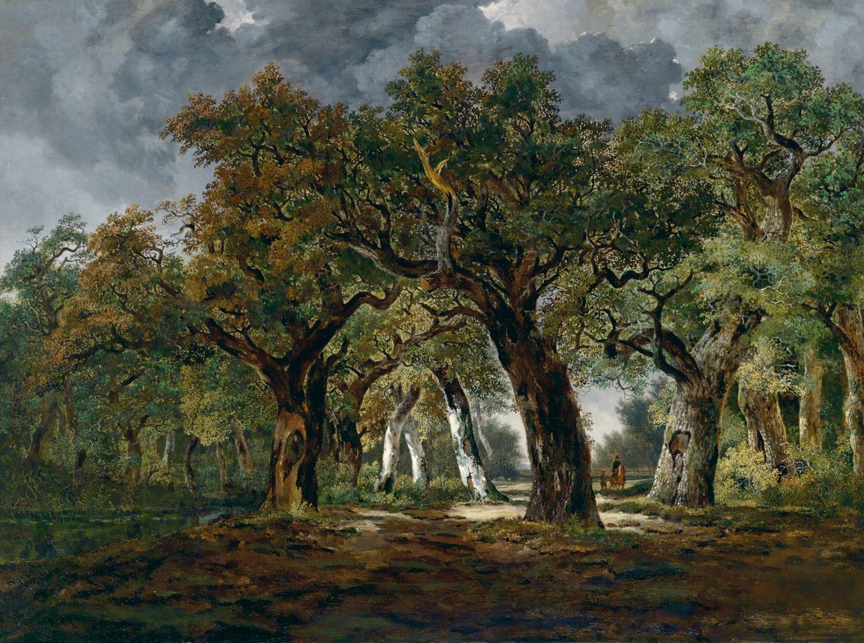 Jinete en el bosque de robles durante una tormenta de Stephan Messerer