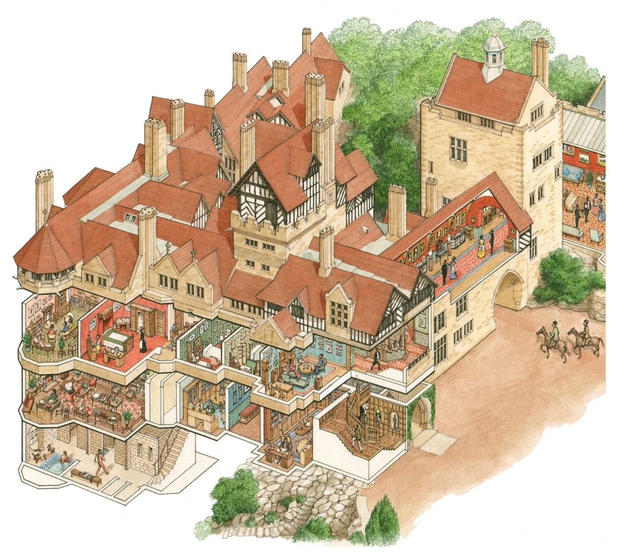 Cragside House, Northumberland, c.1872-1900 (tinta y acuarela) de Stephen Conlin