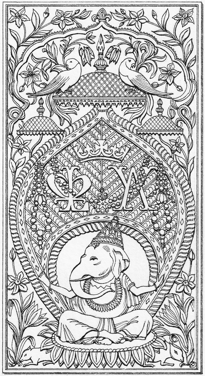 Panel indio, Bagshot Park, Surrey, c.1880-2023 (dibujado en 1997) (tinta) de Stephen Conlin