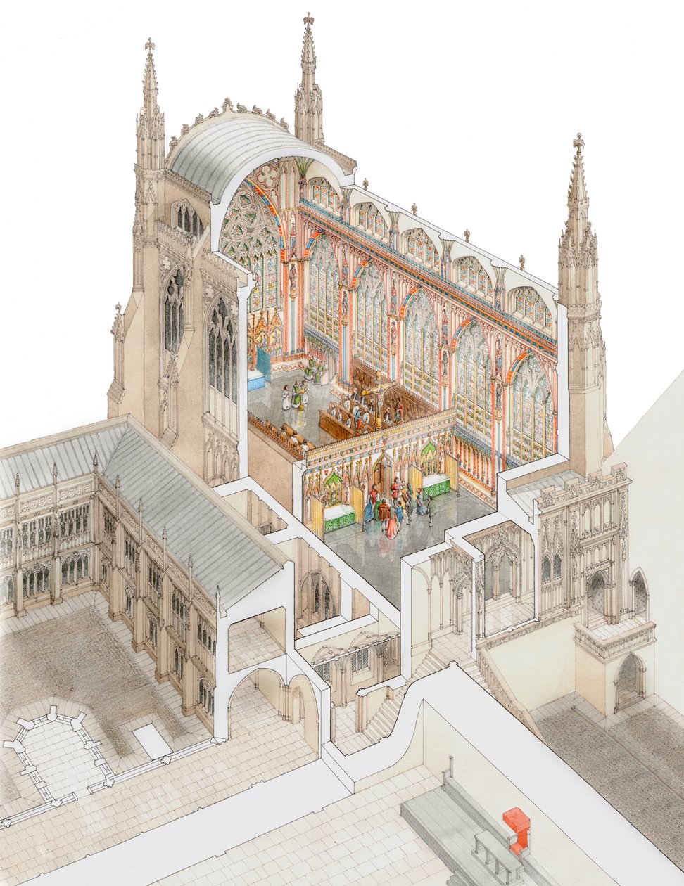 Capilla de San Esteban, Westminster, con claristorio bajo, c.1520-1530 (dibujado en 2015) (tinta y acuarela) de Stephen Conlin