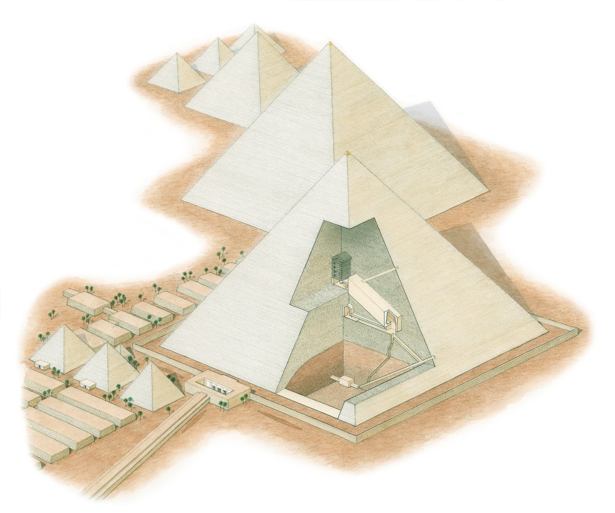 Las pirámides de Giza, Egipto, c.2560BC-2200BC (tinta, aerógrafo, acuarela) de Stephen Conlin