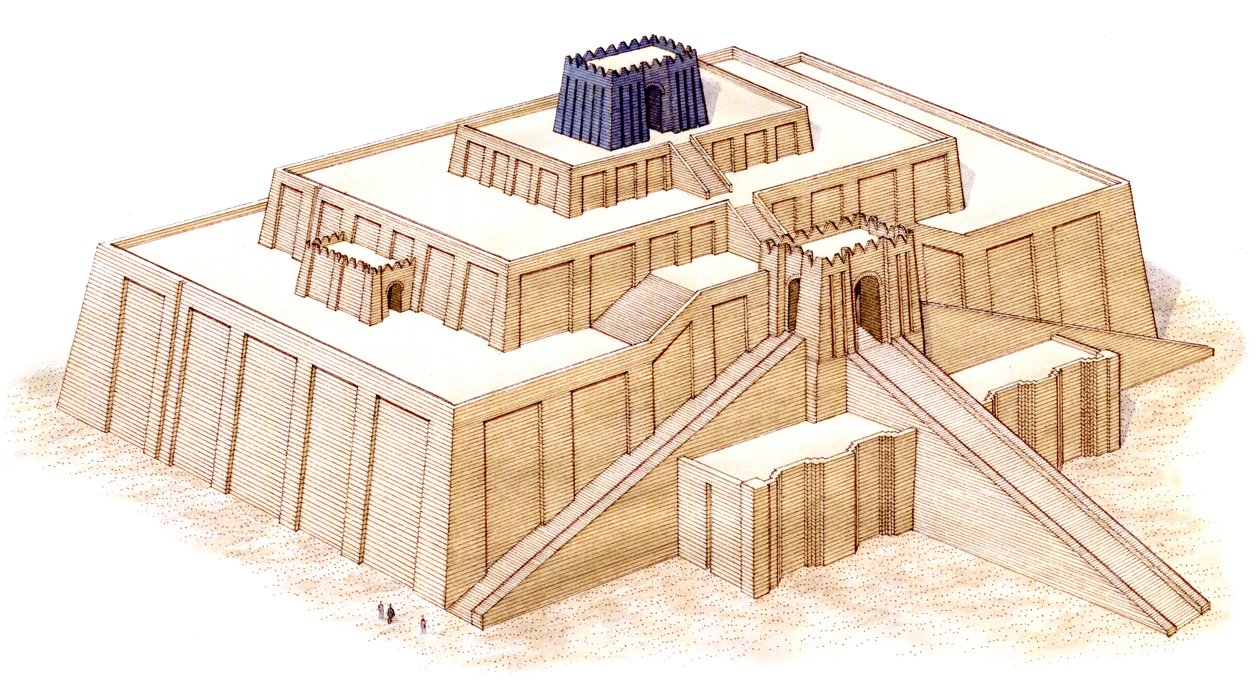 El Zigurat de Ur, supuesta restauración del siglo VI a.C. (tinta y acuarela) de Stephen Conlin