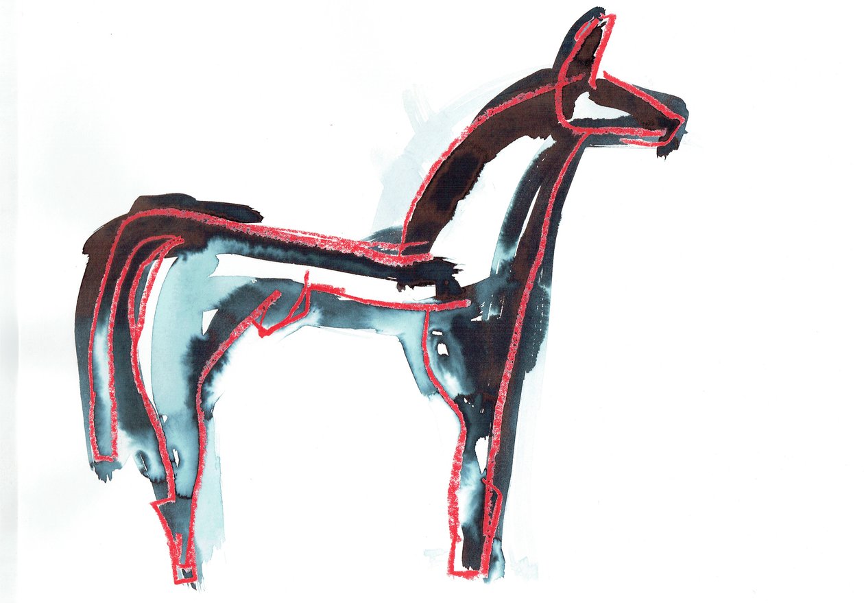 Caballo III, 2016 (pastel al óleo y tinte para tela sobre papel) de Stephen Dow