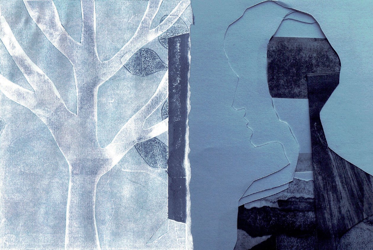 La Foret V, 2017 (monocopia y collage) de Stephen Dow