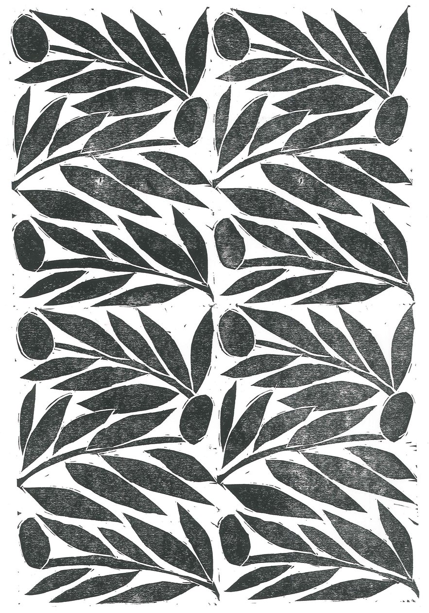 Ramas de olivo, 2015 (linograbado sobre papel) de Stephen Dow