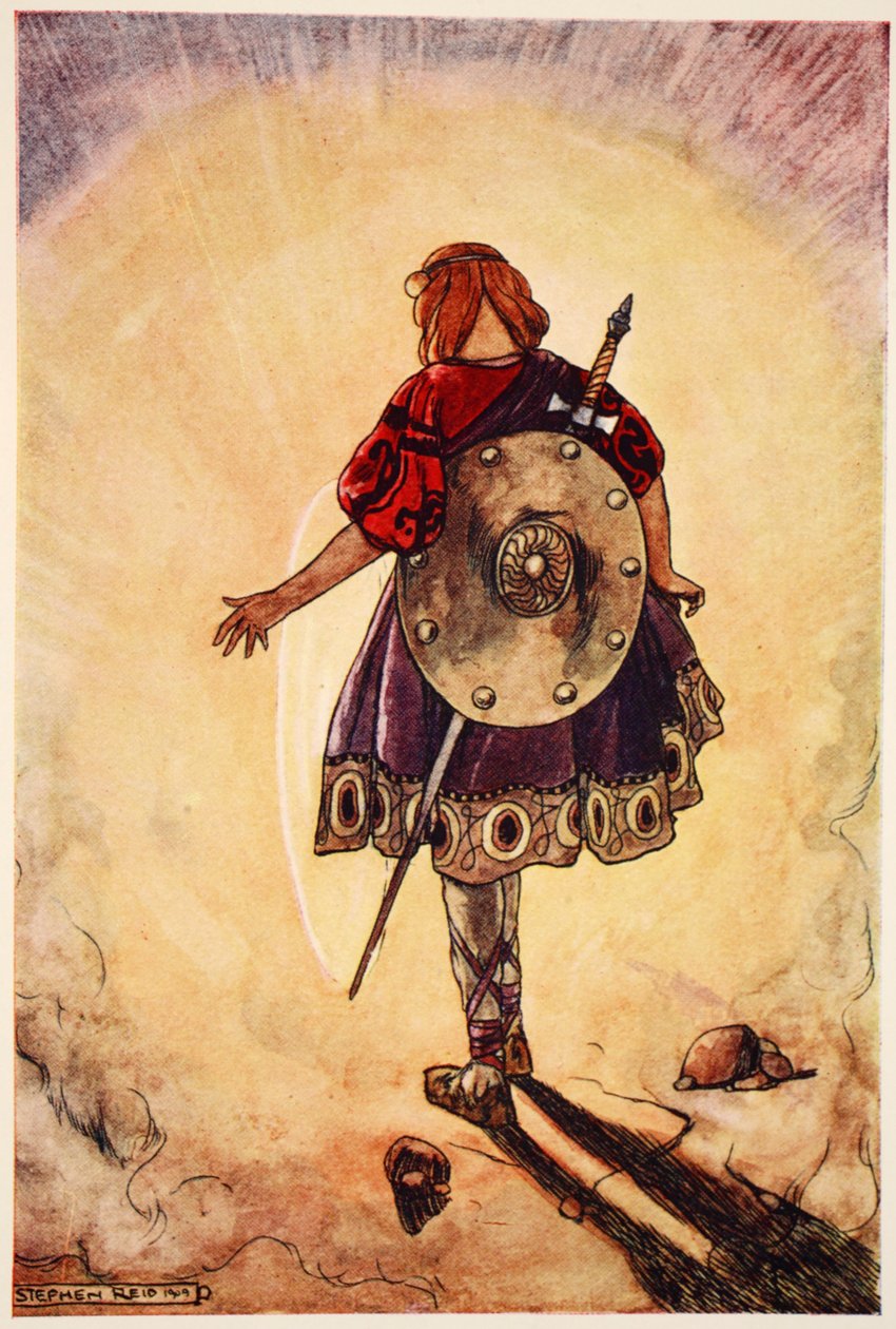 Cuchulain sigue la rueda brillante, ilustración de "Cuchulain, The Hound of Ulster", de Eleanor Hull (1860-1935) de Stephen Reid