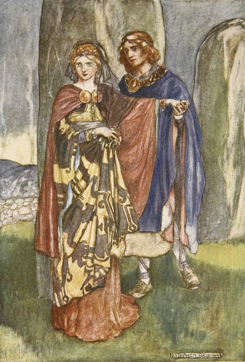 Cuchulain habla con Emer, ilustración de "Cuchulain, The Hound of Ulster", de Eleanor Hull (1860-1935) de Stephen Reid