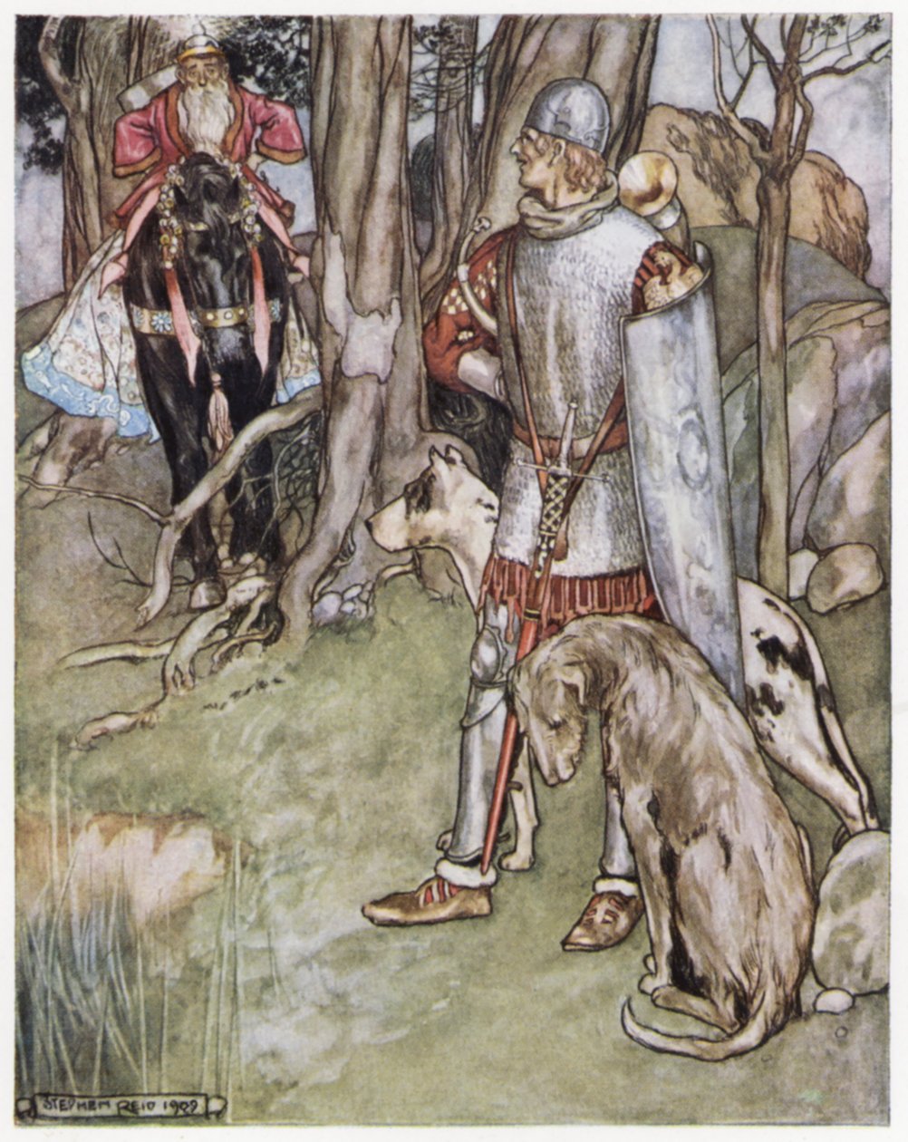 Ilustración de Siegfried el matadragones (litografía en color) de Stephen Reid