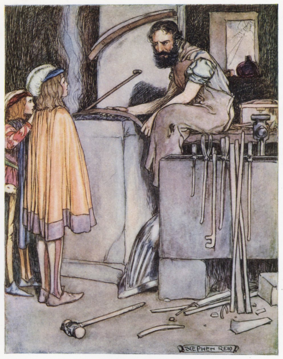 Ilustración de Siegfried el matadragones (litografía en color) de Stephen Reid