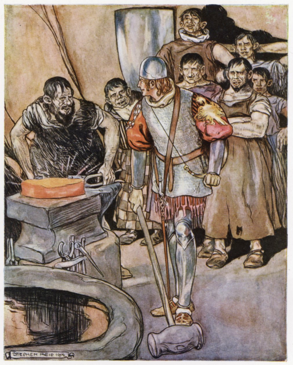 Ilustración de Siegfried el matadragones (litografía en color) de Stephen Reid